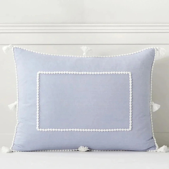 Tassel Sham Pillowcase Perl Blue & White-Standard Size-New Pottery Barn - Picture 1 of 4